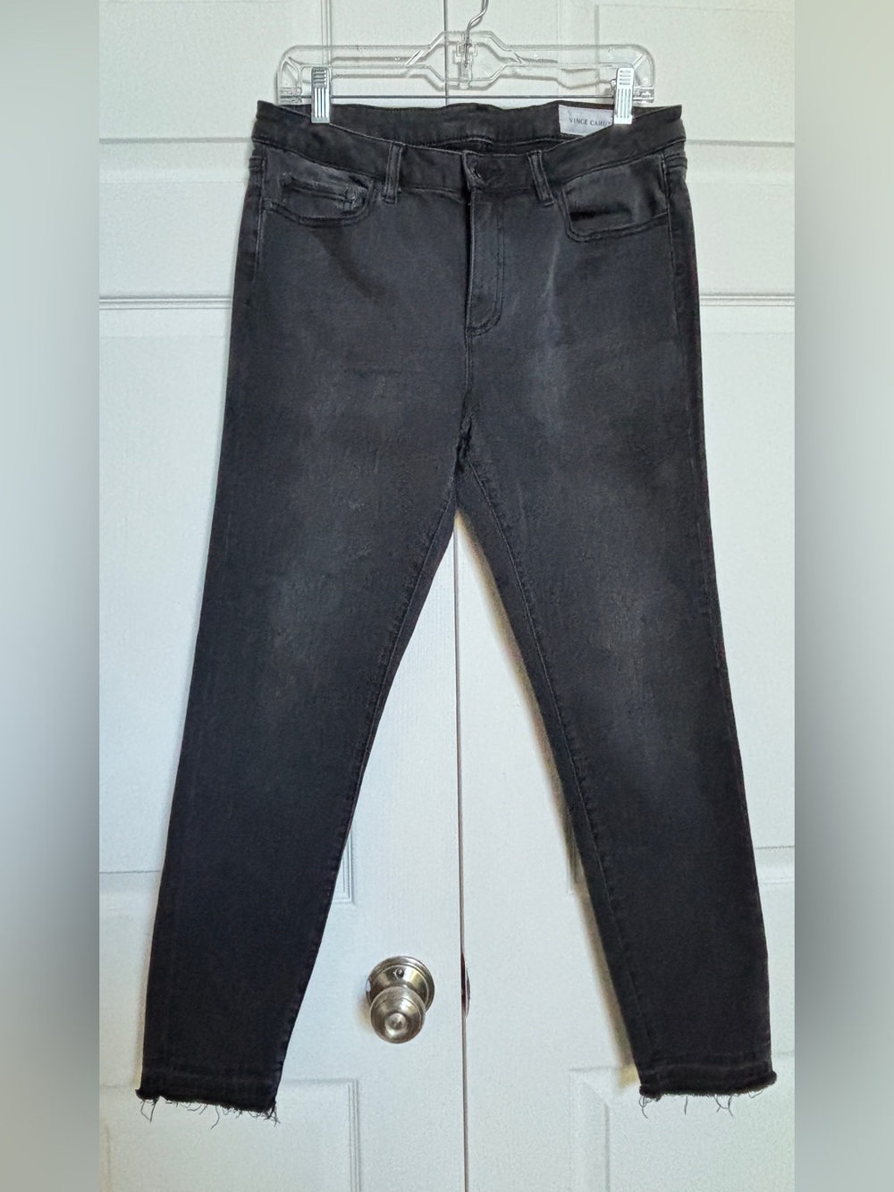 Vince Camuto Women’s Jeans Size 31/12 Gray Black Raw Hem Stretch Ankle Skinny